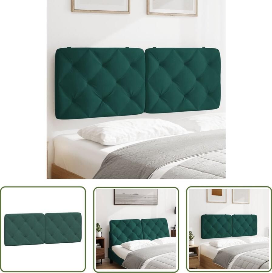 The Living Store Verlicht Hoofdbordkussen 142 x 6 x 48 cm Fluweel Donkergroen Hoofdbordkussens Fluweelkussen Hoofdbord Decoratie Led Verlichting Headboard Leeshoek