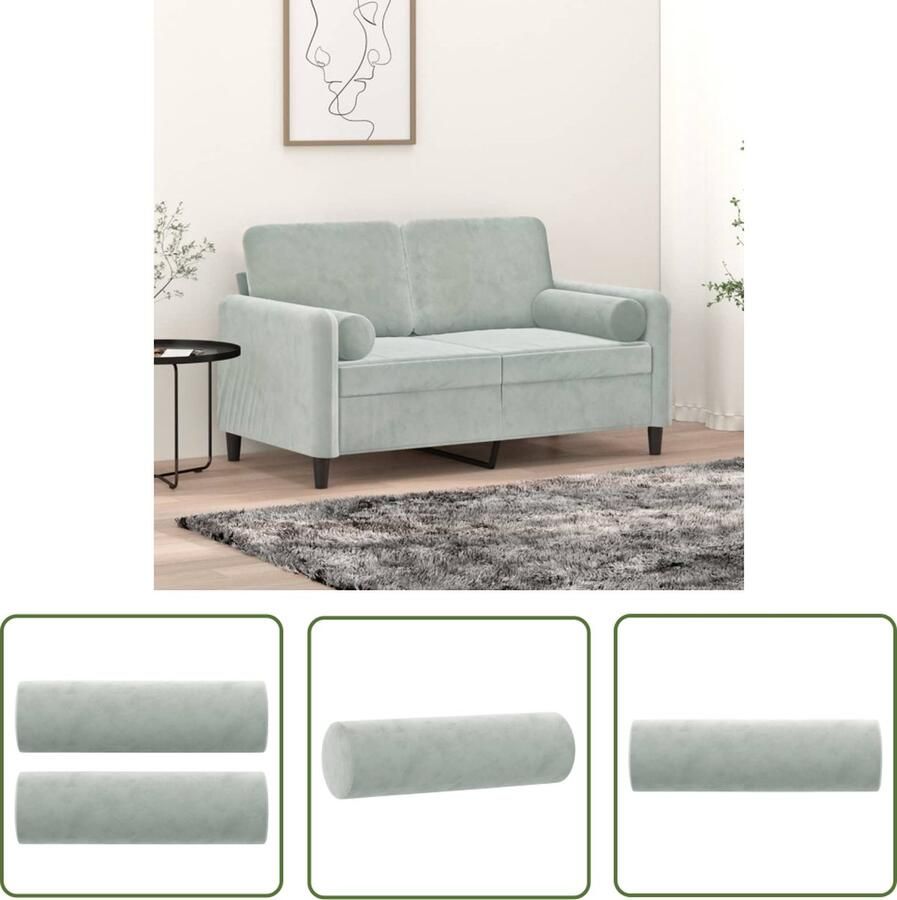 The Living Store Sierkussens Fluweel Rolkussens 15x50 cm Lichtgrijs Sierkussens Fluweelkussens Licht Grijze Kussens Woonaccessoire Vloerkleden