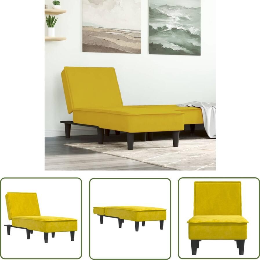 The Living Store Verstelbare Chaise Longue Geel Fluwelen bekleding Multiplex frame 55x140x70 cm Verstelbare Chaise Lounge Fluweelseter Gele Chaise Lounge Loungebank Relaxfauteuil - Foto 3