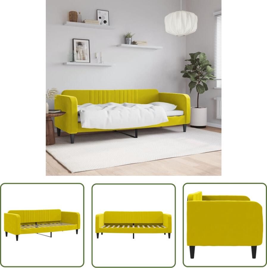 The Living Store Slaapbank Geel Fluweel 223 x 90 x 75 2-in-1 Dagbed Slaapbank Fluweelslaapbank Daybed Tweepersoonsbed Lounge Sofa