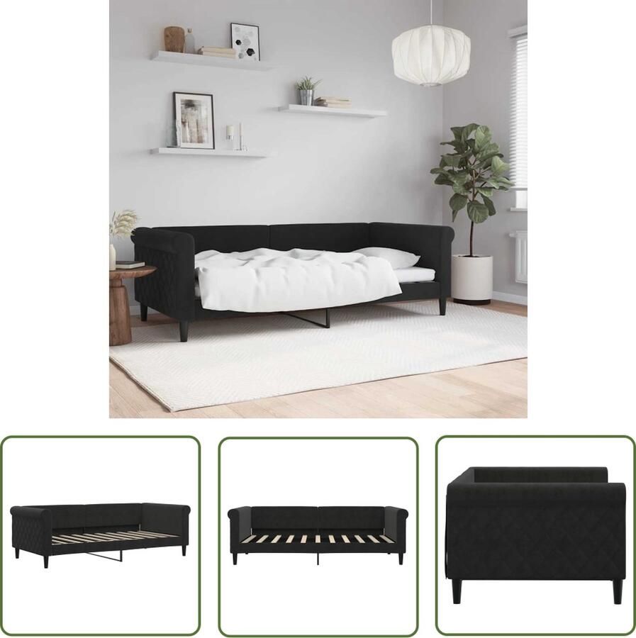 The Living Store Slaapbank fluweel zwart 219 x 100 x 68 cm Slaapbank Fluweelslaapbank Zwarte Slaapbank Tweepersoons Slaapbank Daybed