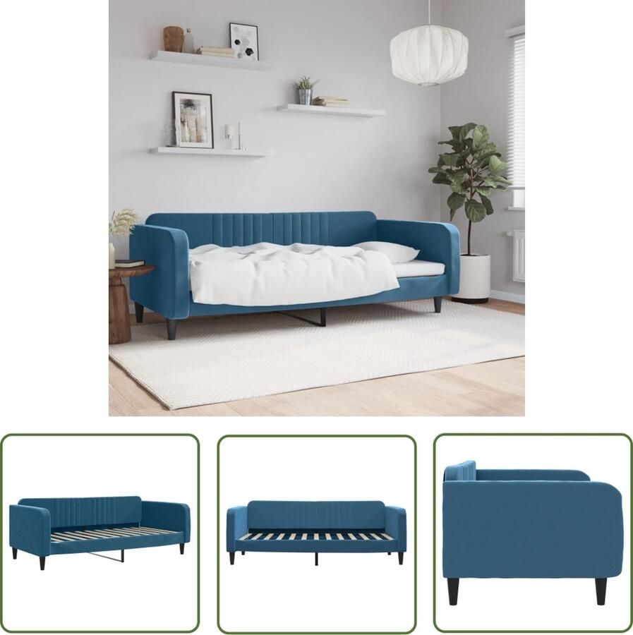 The Living Store Slaapbank Fluweel 223 x 100 x 75 Blauw Slaapbank Fluweelslaapbank Tweepersoonsbed Daybed Guest Bed