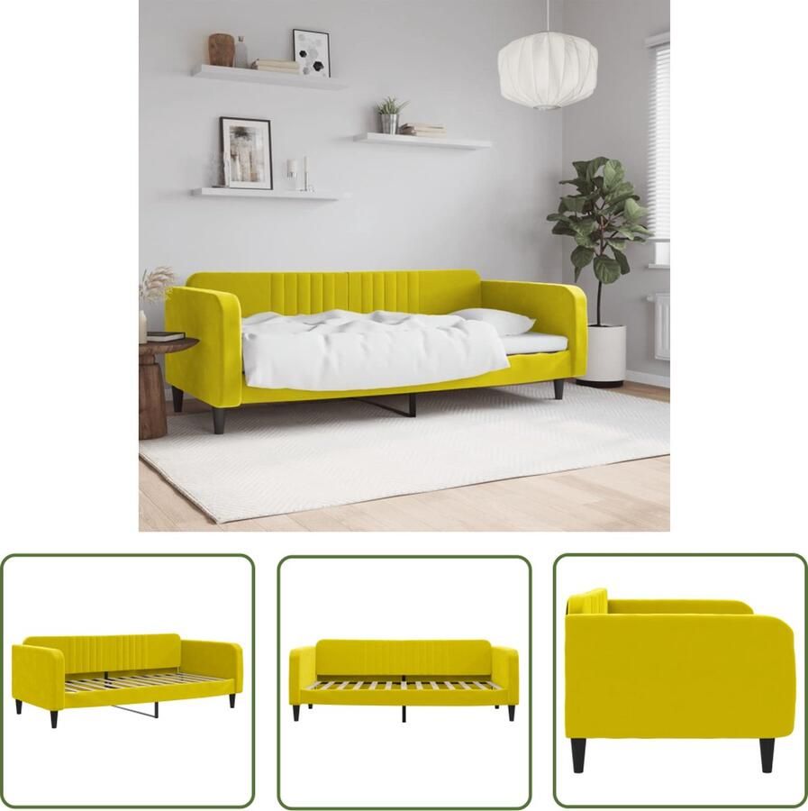 The Living Store Slaapbank Geel 223x100x75 Fluweel Stevig en stabiel frame Slaapbank Fluweelslaapbank Gele Slaapbank Daybed Tweepersoonsbed