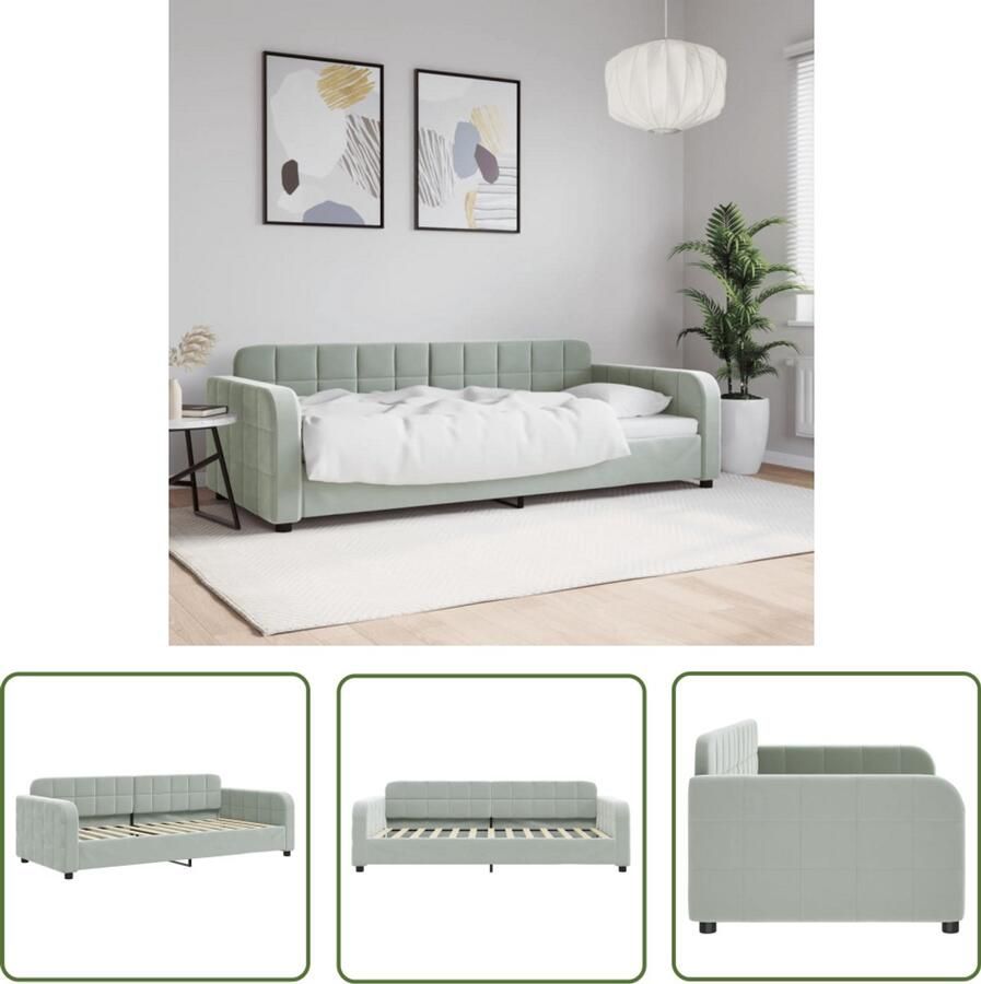 The Living Store Slaapbank 90x200 cm fluweel lichtgrijs Slaapbank Fluweelslaapbank Tweepersoonsbed Daybed Guest Bed
