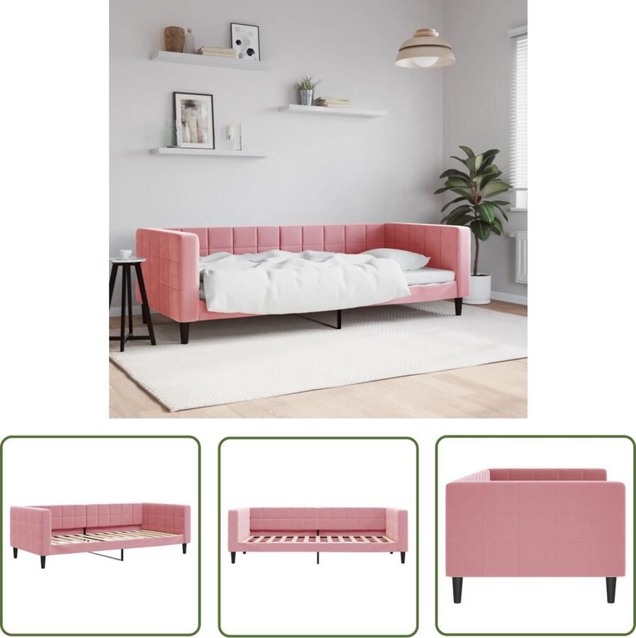 The Living Store Slaapbank Fluweel 223x100x68 Roze Slaapbank Fluweelslaapbank Daybed Tweepersoonsbed Rozesleepbank
