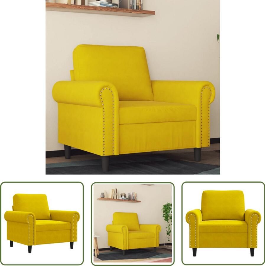 The Living Store Fauteuil 60 cm fluweel geel Fauteuil Fluweel Stoffen Fauteuil Gele Fauteuil Moderne Fauteuil Comfortabele Fauteuil