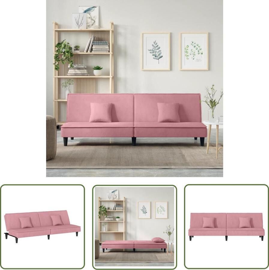 The Living Store Fluwelen Slaapbank Roze 200 x 89 x 70 cm Verstelbare rugleuning Comfortabele zitervaring Praktische rolkussens Stevig frame Slaapbank Fluwelen Bank Rozerode Bank Tweepersoons Bank Sofa Bed