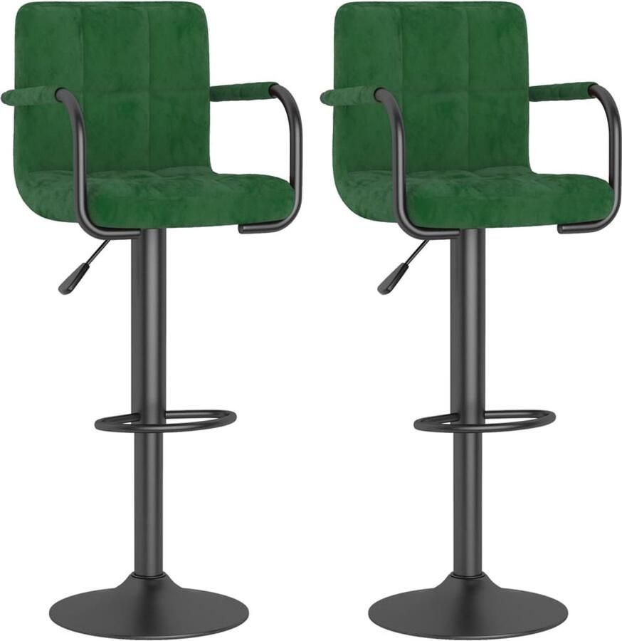 VidaXL Fluwelen Barkrukken Set van 2 Donkergroen Barstoel Barkruk Donkere Stoffen Meubels Lounge Stoel Eetkamerstoel