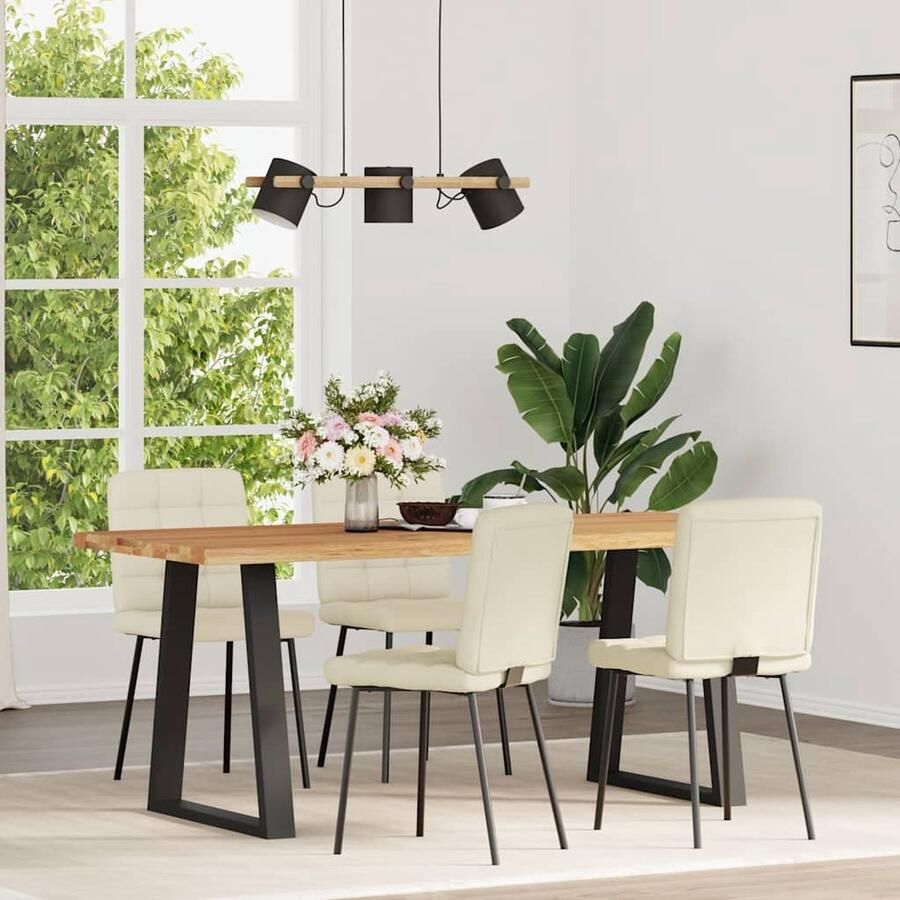 VidaXL Fluwelen Eetkamerstoelen Set van 4 Crème Eettafelstoel Eetkamerstoel Velours Stoel Creme Fauteuil Salontafelstoel