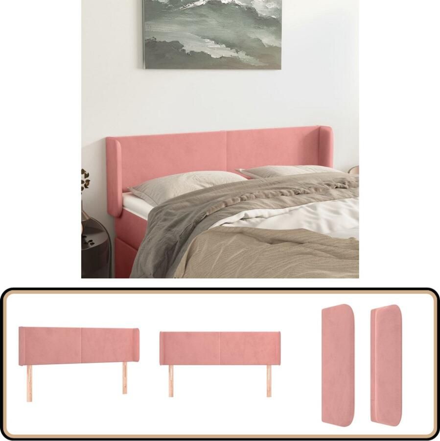 The Living Store Hoofdbord Zacht fluweel Stevige poten Verstelbare hoogte Comfortabele ondersteuning Roze 147 x 16 x 78 88 cm Hoofd Bord Hoofdkussen Velvet Roze Beddecoratie