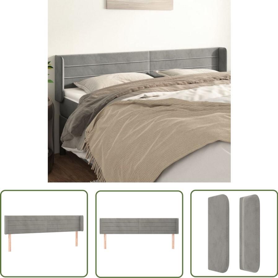 VidaXL Hoofdbord met randen 163x16x78 88 cm fluweel lichtgrijs - Foto 4