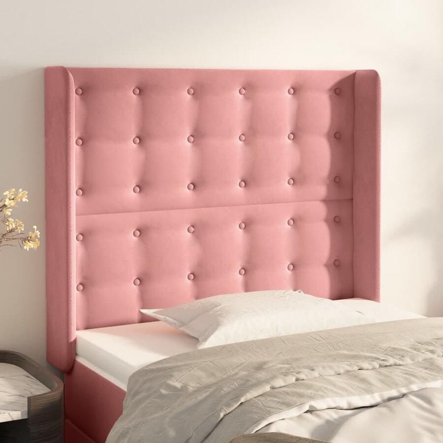 VidaXL Fluwelen Hoofdbord 93x16x128 cm Roze Klassieke Hoofdbord Fluweel Hoofdbord Roze Hoofdbord Met Oren Beddecoratie Bedroom Decor - Foto 2
