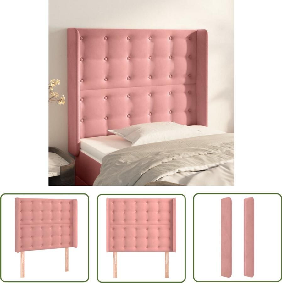 VidaXL Fluwelen Hoofdbord 93x16x128 cm Roze Klassieke Hoofdbord Fluweel Hoofdbord Roze Hoofdbord Met Oren Beddecoratie Bedroom Decor