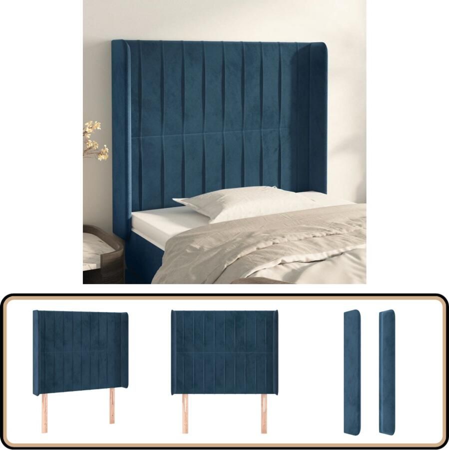 VidaXL Fluwelen Hoofdbord Donkerblauw 93x16x128 cm Hoofd Bord Hoofdeinde Beddecoratie Fluweel Blauw