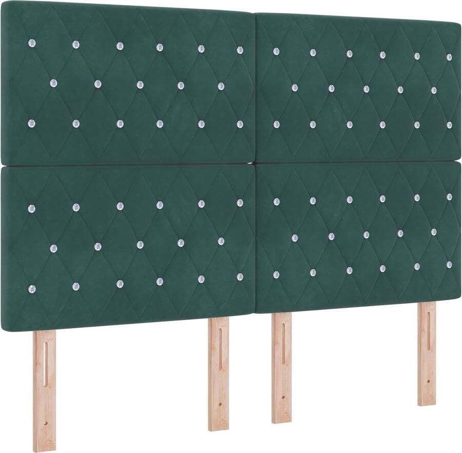 VidaXL Hoofdbord met Kristallen Knopen Ge tuft Donkergroen 140 cm Fluweel