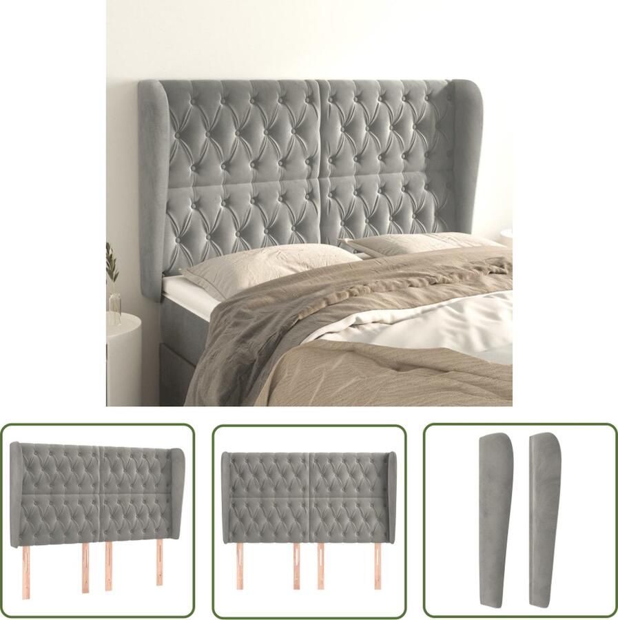 The Living Store Hoofdbord met randen 147x23x118 128 cm fluweel lichtgrijs Klassieke Hoofdbord Fluwelen Hoofdbord Bedhoofdbord Hoofdbord Grijs Adjustable Headboard