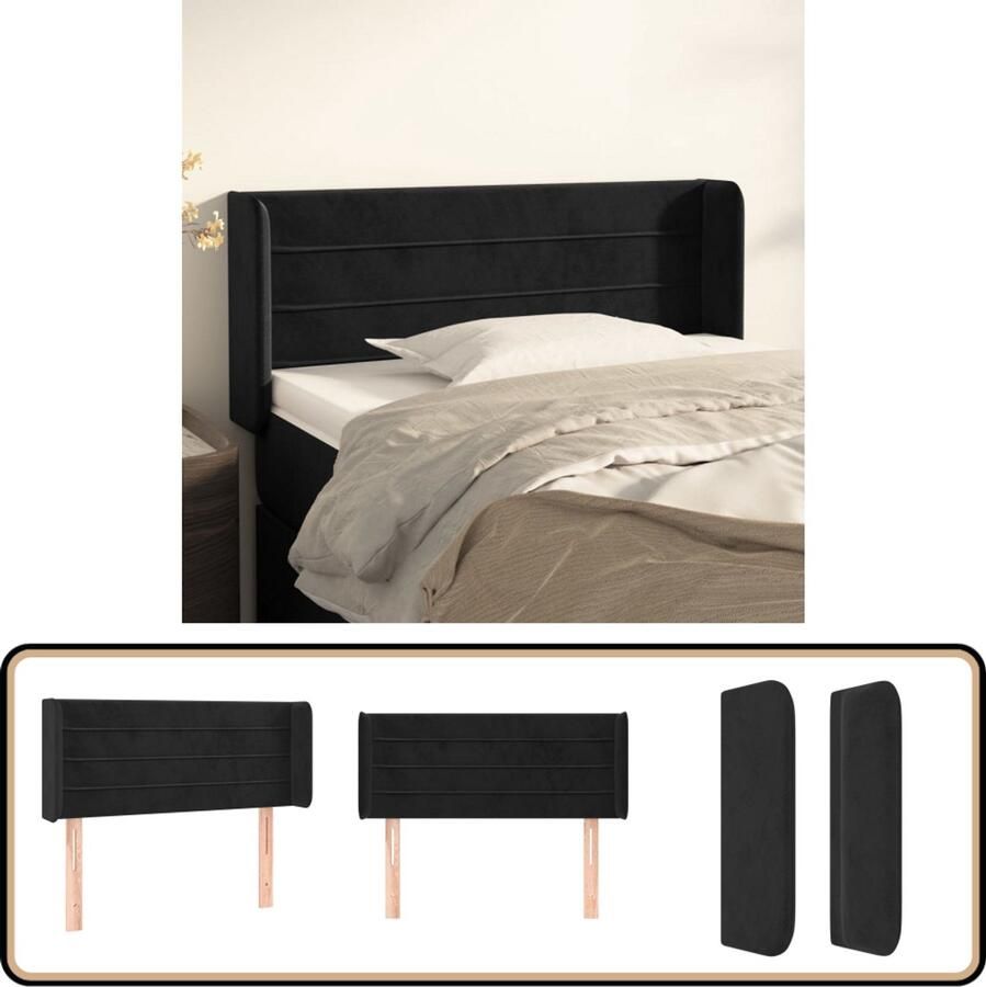 VidaXL Fluwelen Hoofdbord met Randen Zwart 93x16x88 cm Hoofd Bord Hoofdborden Beddecoratie Zwarte Hoofdbord Velvet Hoofdbord