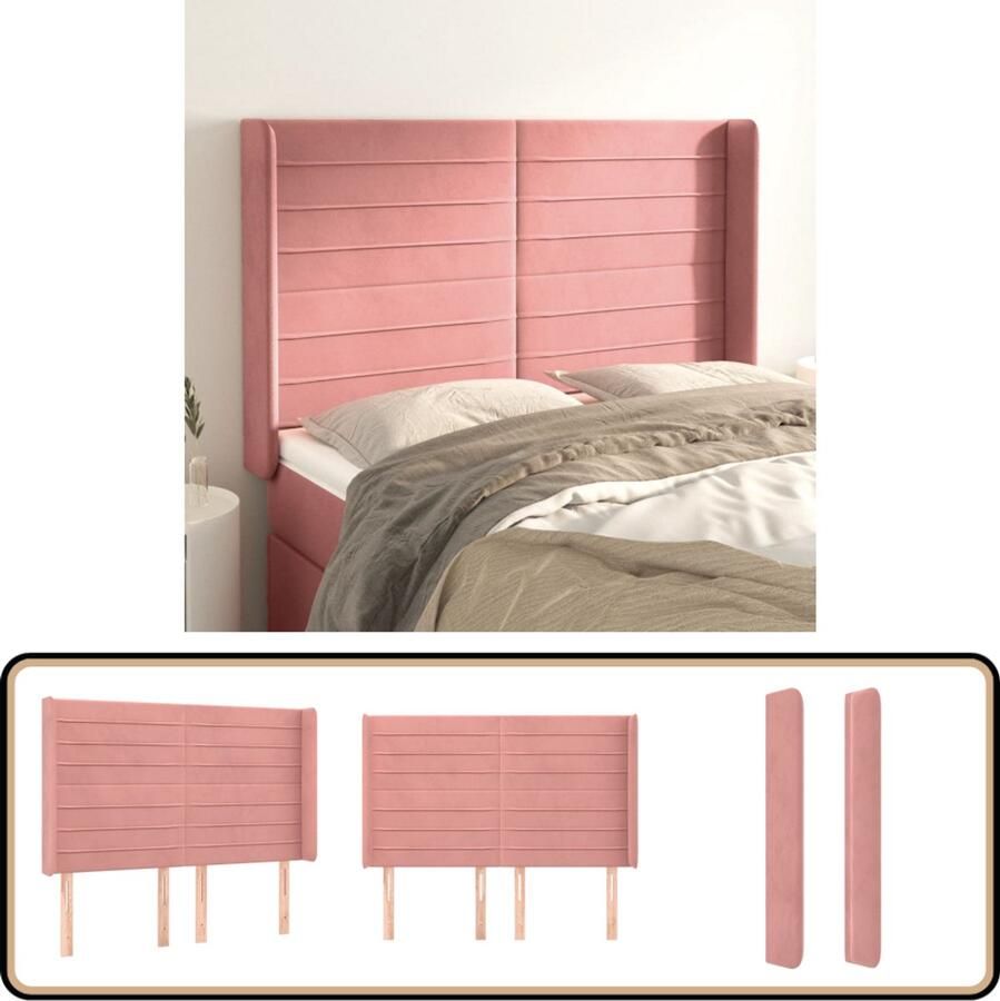 VidaXL Fluwelen Hoofdbord Roze 147x16x118 128 cm Hoofd Bord Beddecoratie Hoofdkussen Velvet Roze Slaap Accessoires Bedroom Decor