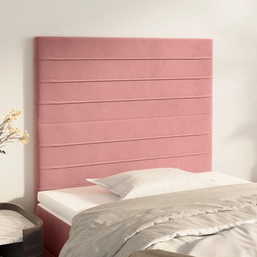 VidaXL Hoofdbord 2 stuks 90x5x78 88 cm Roze Fluweel Hoofd Bord Beddecoratie Hoofdeinde Velvet Roze Klassiek Bedroom Decor - Foto 2