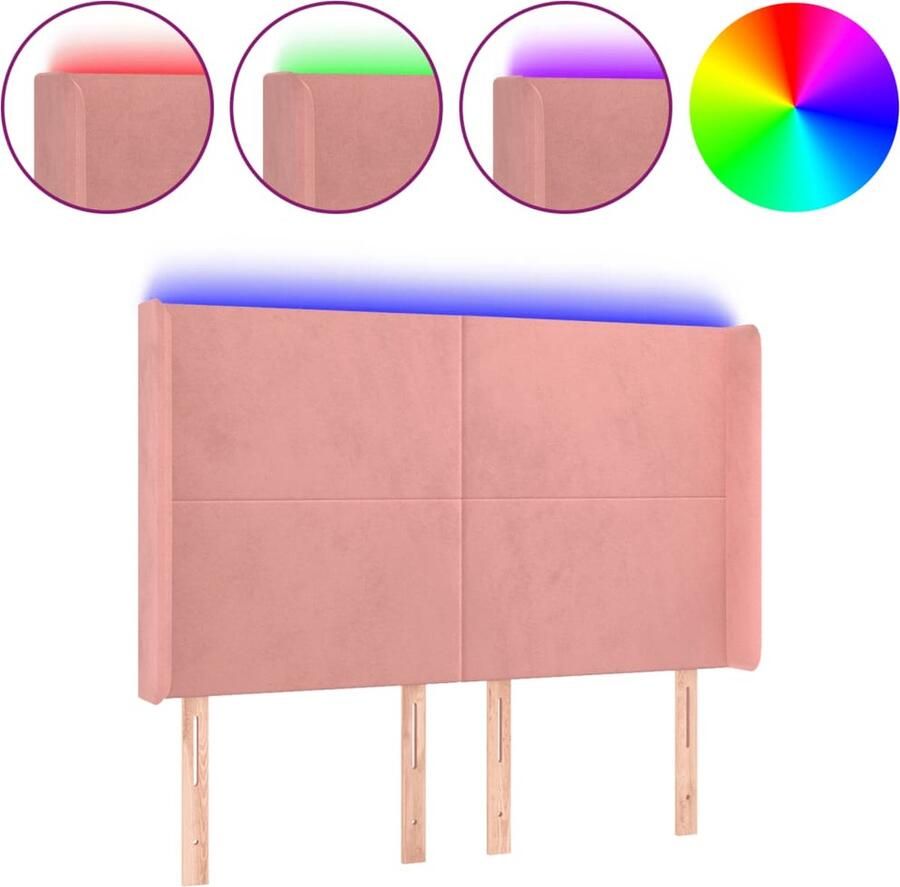 VidaXL Fluwelen LED Hoofdbord Roze 147x16x118 cm Hoofdboard Led Headboard Velvet Headboard Roze Headboard Slaapkamersdecoratie Bedroom Decor - Foto 2
