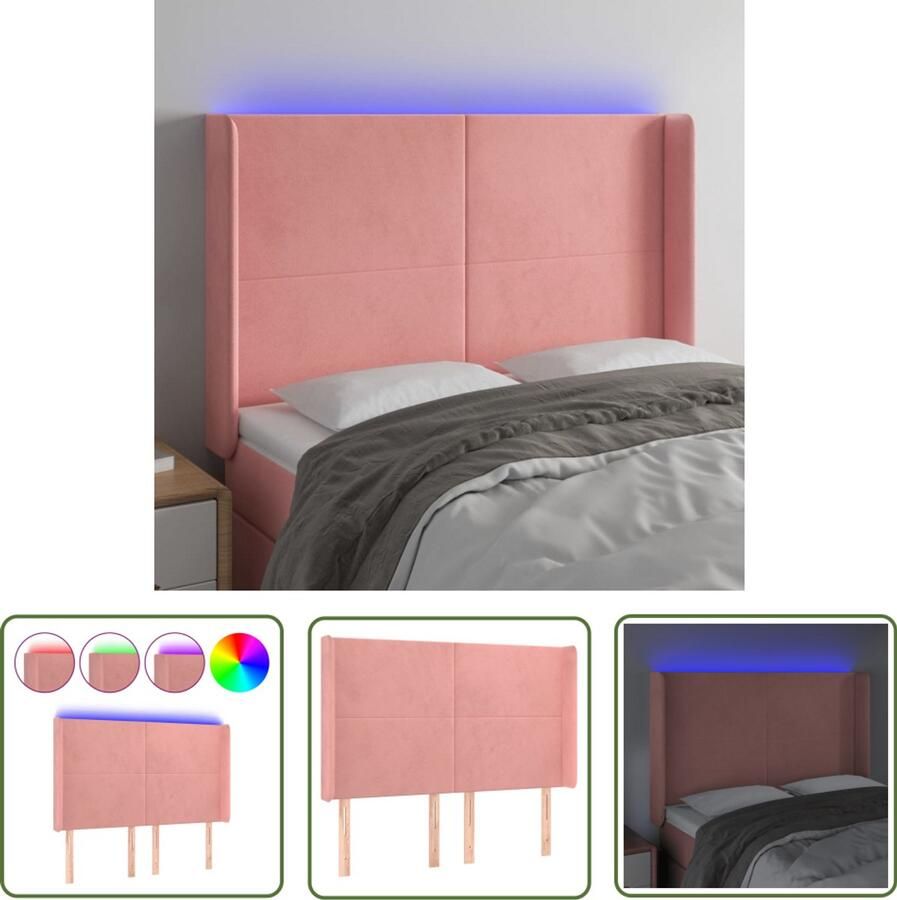 VidaXL Fluwelen LED Hoofdbord Roze 147x16x118 cm Hoofdboard Led Headboard Velvet Headboard Roze Headboard Slaapkamersdecoratie Bedroom Decor