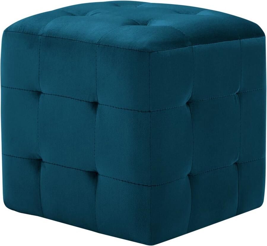VidaXL Fluwelen Poefen Set van 2 Blauw Voetenbank Poef Loungepoef Relaxstoel Blauwe Meubels Huiskamerstijl Livingdecor Gezellig Thuis Vloerkleden Kussens Trenddesign Velvet Stof - Foto 2