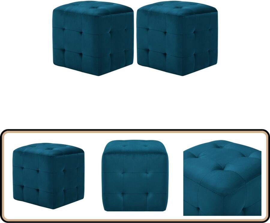 VidaXL Fluwelen Poefen Set van 2 Blauw Voetenbank Poef Loungepoef Relaxstoel Blauwe Meubels Huiskamerstijl Livingdecor Gezellig Thuis Vloerkleden Kussens Trenddesign Velvet Stof
