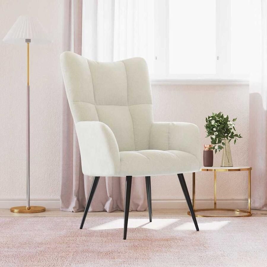 VidaXL Fluwelen Relaxstoel Crèmewit Elegant Comfort Relaxfauteuil Lounge Chair Velvet Bank Creme Wit Meubilair Huiskamer Decoratie Fauteuils Salon Meubels Comfy Stoel Trendy Stoel Living Room Furniture - Foto 2