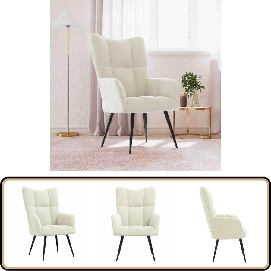 VidaXL Fluwelen Relaxstoel Crèmewit Elegant Comfort Relaxfauteuil Lounge Chair Velvet Bank Creme Wit Meubilair Huiskamer Decoratie Fauteuils Salon Meubels Comfy Stoel Trendy Stoel Living Room Furniture