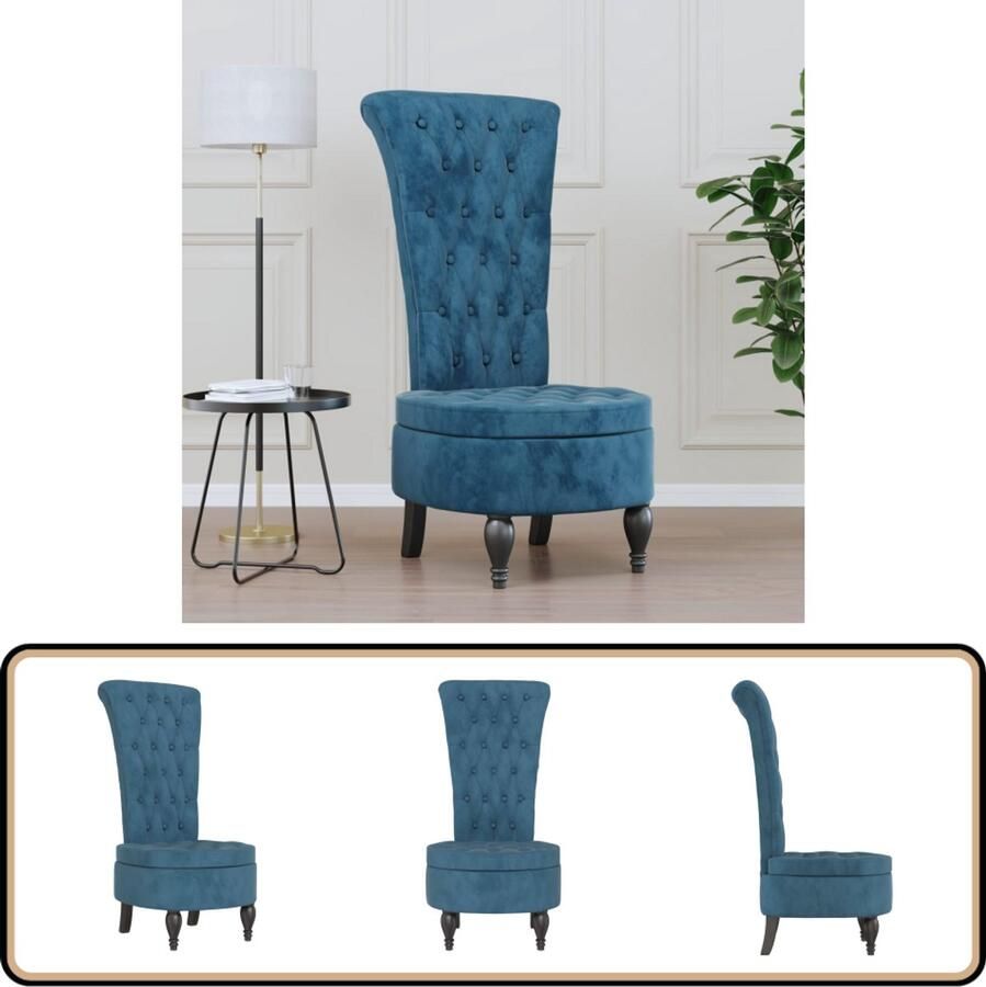 VidaXL Fluwelen Stoel met Hoge Rugleuning Blauw Stoel Fluweel Stoel Lounge Stoel Bureaustoel Eetkamerstoelen