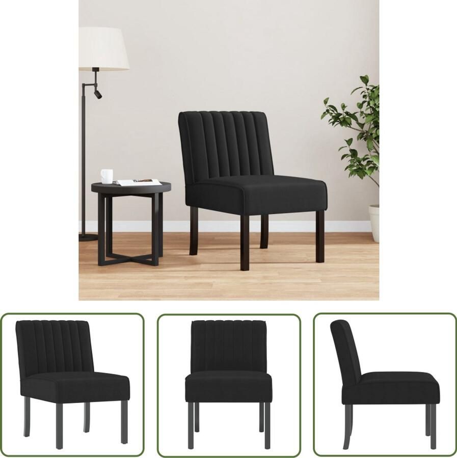 The Living Store Stoel fluweel zwart Comfortabele Stoel Fluweel Stoel Zwarte Stoel Salontafel Lounge Stoel