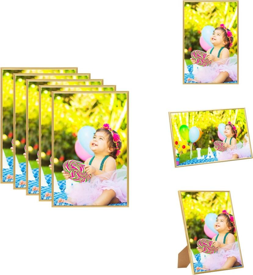 VidaXL Fotolijst Fotolijsten Lijst Lijsten Fotolijsten 5 st voor wand of tafel 59 4x84 cm MDF goudkleurig