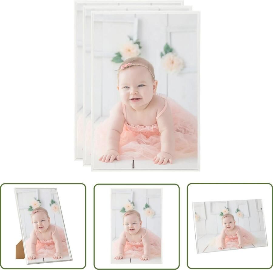 The Living Store Fotolijsten 3 st voor tafel 21x29 7cm MDF zilverkleurig Fotolijst Fotolijsten Lijst Lijsten Zilveren Fotolijst
