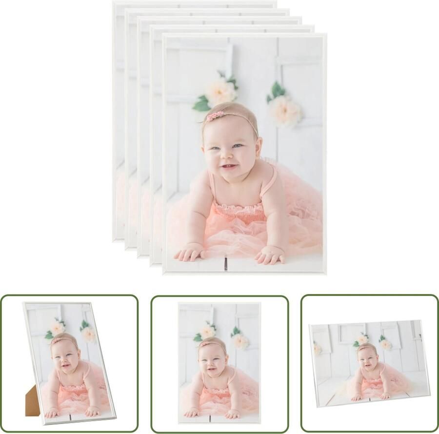 The Living Store Fotolijsten 5 st voor tafel 21x29 7 cm MDF zilverkleurig Fotolijst Fotolijsten Lijst Lijsten Zilver