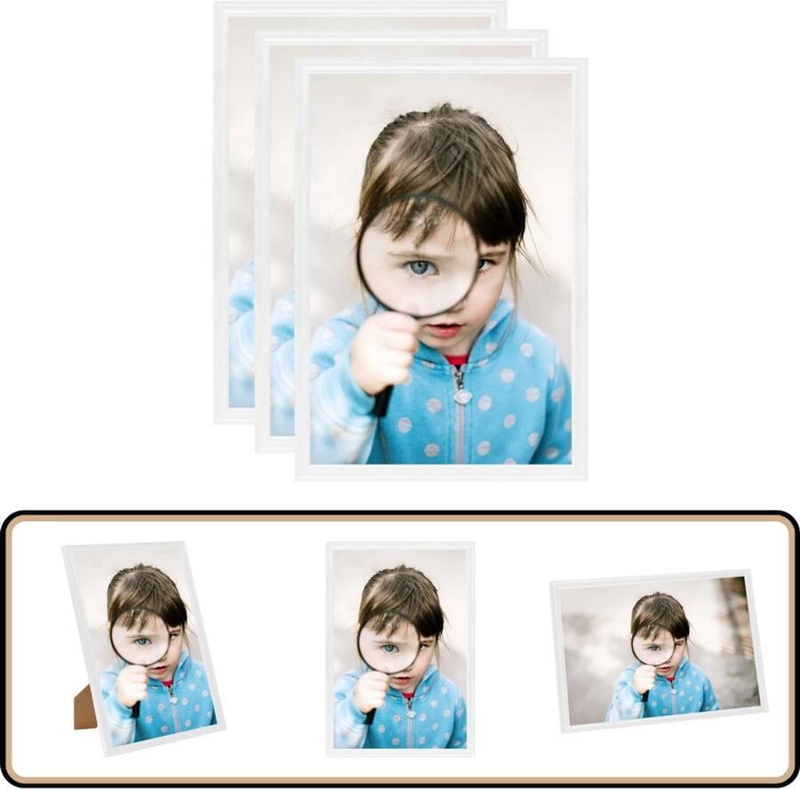 VidaXL Fotolijsten Set van 3 15x21 cm MDF Wit Trendy Fotolijsten Fotolijst Mdf Witte Fotolijst Voor Tafel Decoratief Item