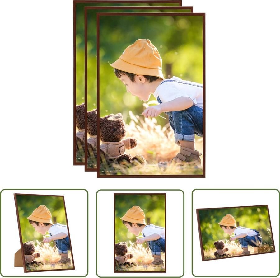 The Living Store Fotolijsten 3 st voor wand of tafel 70x90 cm MDF bronskleurig Fotolijsten Fotolijstjes Bruine Fotolijst Houten Fotolijst Wanddecoratie