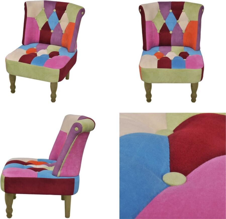 VidaXL Franse stoel met patchwork ontwerp stof Fauteuils Stoel Stoelen