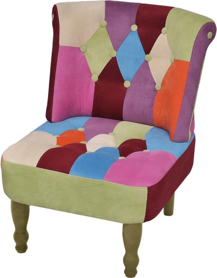 VidaXL Franse stoel Patchwork design 52x64x70 cm Patchwork Fauteuil Stoelkussentjes Fauteuils Vintage Moderne Stoel Eetkamerstoel Loungestoel Multifunctionele Stoel Stijlvolle Stoel Gezellige Stoel - Foto 2