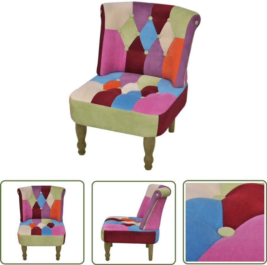 VidaXL Franse stoel Patchwork design 52x64x70 cm Patchwork Fauteuil Stoelkussentjes Fauteuils Vintage Moderne Stoel Eetkamerstoel Loungestoel Multifunctionele Stoel Stijlvolle Stoel Gezellige Stoel