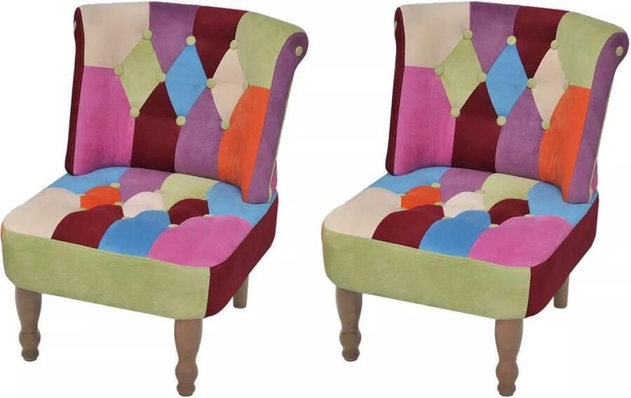 VidaXL Franse stoelen Set van 2 Patchwork design Patchwork Stoel Fauteuil Frans Eetkamerstoel Loungestoel Vintage Stoel