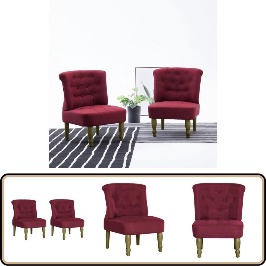 VidaXL Franse stoelen 2 stuks Stoffen bekleding Wijnrood Franse Stoelen Vintage Stoelen Eetkamerstoelen Salonstoelen Rode Stoelen