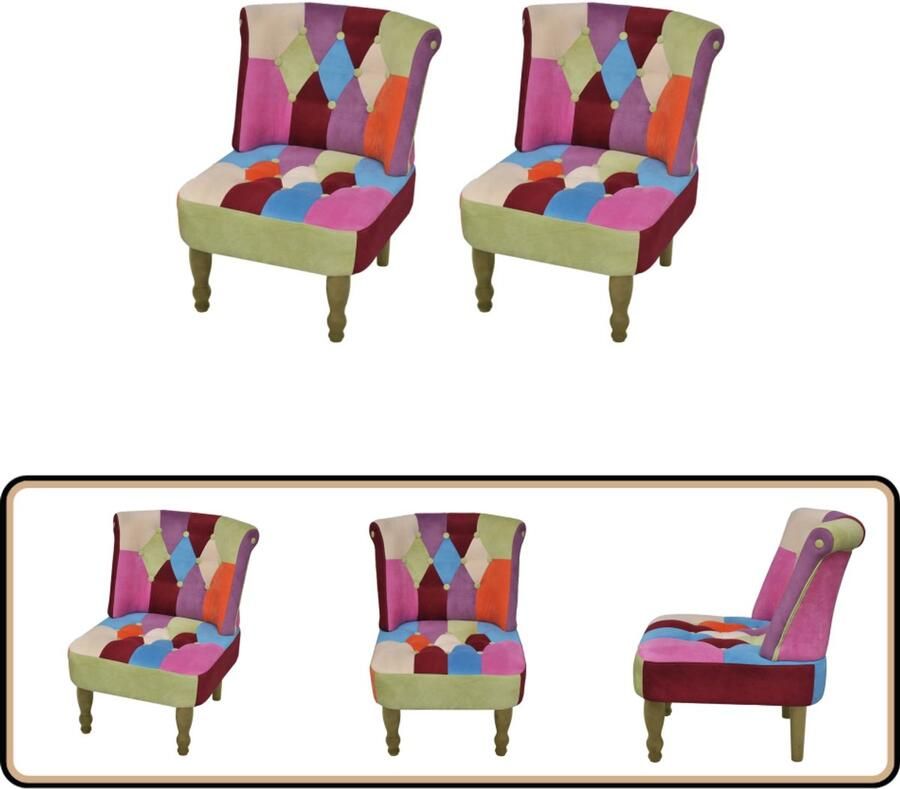 VidaXL Franse stoelen Set van 2 Patchwork design Patchwork Stoel Fauteuil Frans Eetkamerstoel Loungestoel Vintage Stoel - Foto 2