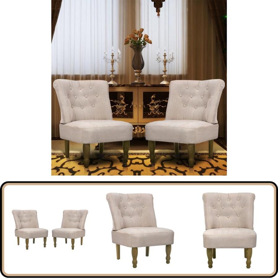 VidaXL Franse stoelen Set van 2 Stof crème Franse Stoelen Fauteuils Vintage Meubels Landelijke Stoelen Creme Stoffen Stoelen Eetkamerstoelen Salonstoelen