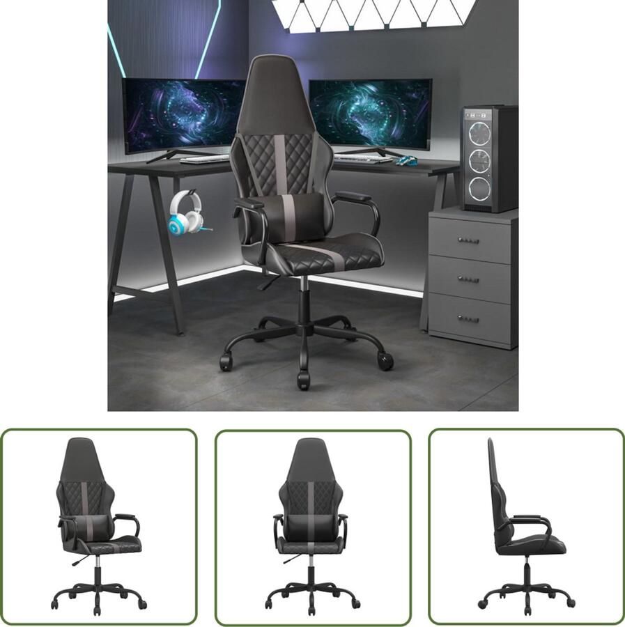 The Living Store Massage gamestoel kunstleer zwart en grijs Massage Fauteuil Gamersstoel Pc Stoel Ergonomische Stoel Computerstoel