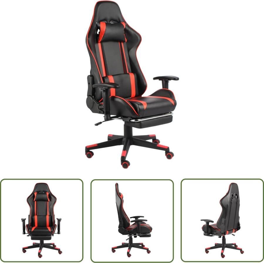 The Living Store Gamingstoel Luxe Hoge rugleuning Ergonomisch Zwart rood Metaal PVC 68 x 69 x (123-133) cm 37 x 51 cm zitting 44-54 cm zithoogte 17-23 cm armleuning 110 kg - Foto 2
