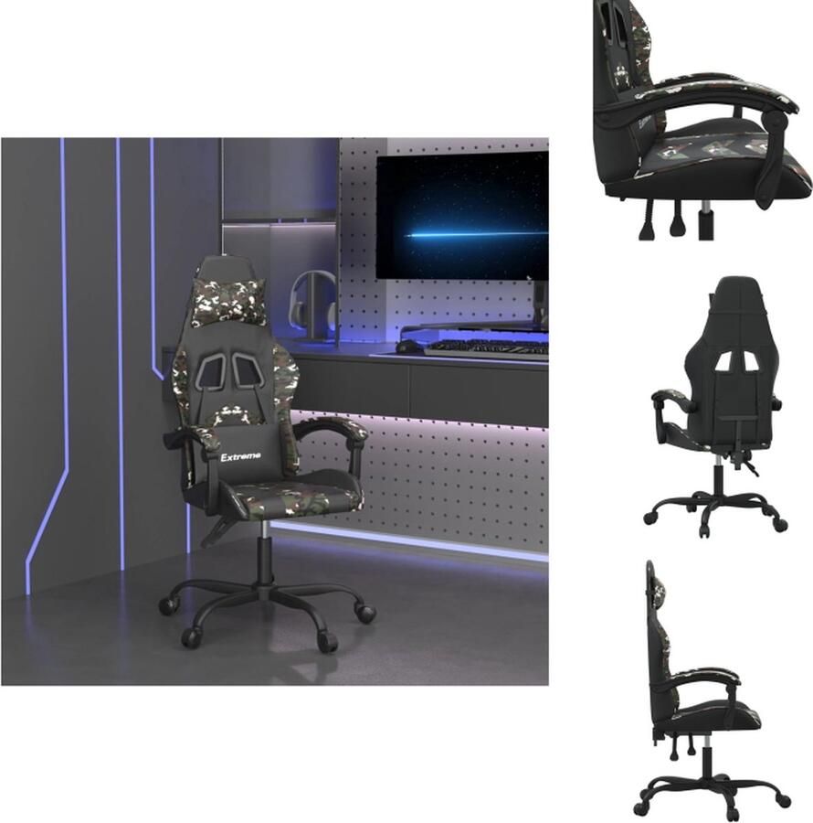 VidaXL Gamestoel Camouflage 57.5 x 59.5 x (121 131) cm Verstelbaar Bureaustoel