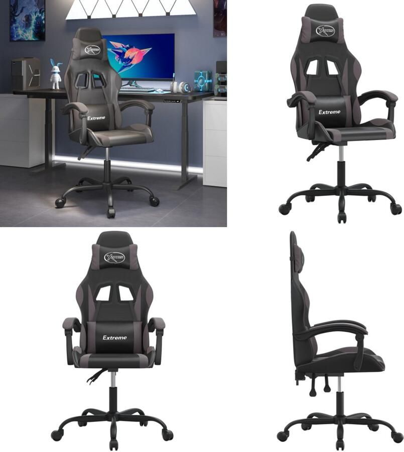 VidaXL Gamestoel draaibaar kunstleer zwart en grijs Gamingstoel Gamingstoelen Televisiestoel Racingstoel