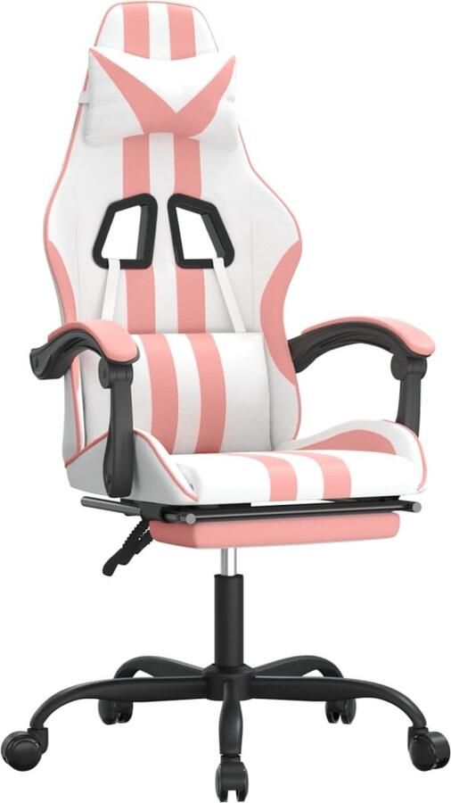 VidaXL -Gamestoel-draaibaar-met-voetensteun-kunstleer-wit-en-roze