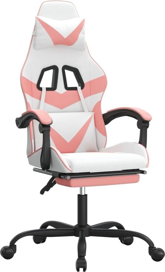VidaXL Gamestoel met voetensteun kunstleer wit en roze Gamingstoel Gamingstoelen Televisiestoel Racingstoel - Foto 4