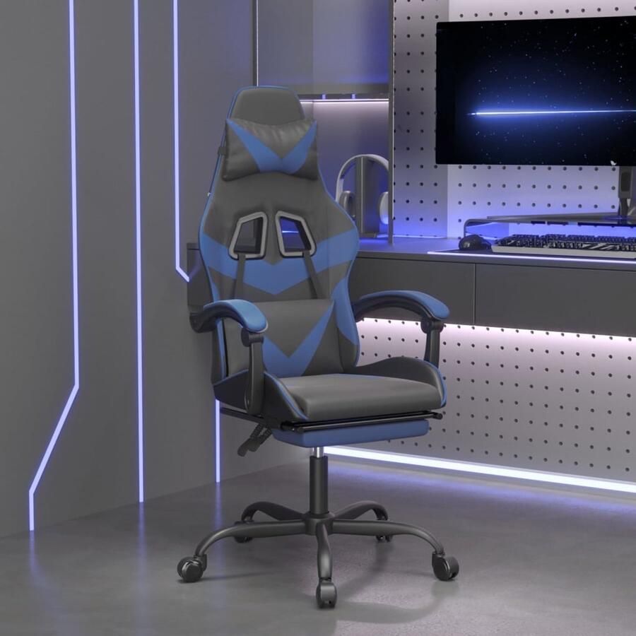 VidaXL Gamestoel draaibaar met voetensteun kunstleer zwart en blauw Gamingstoel Gamingstoelen Televisiestoel Racingstoel